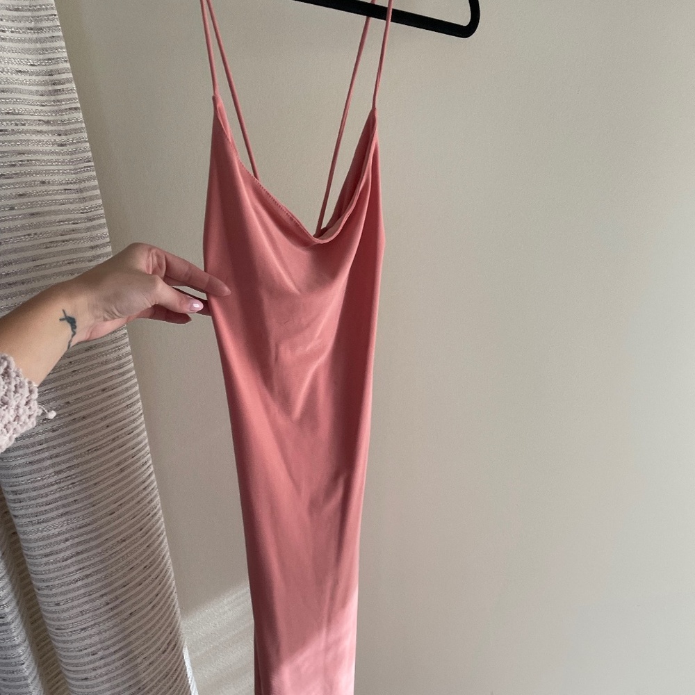 Satin peach dress